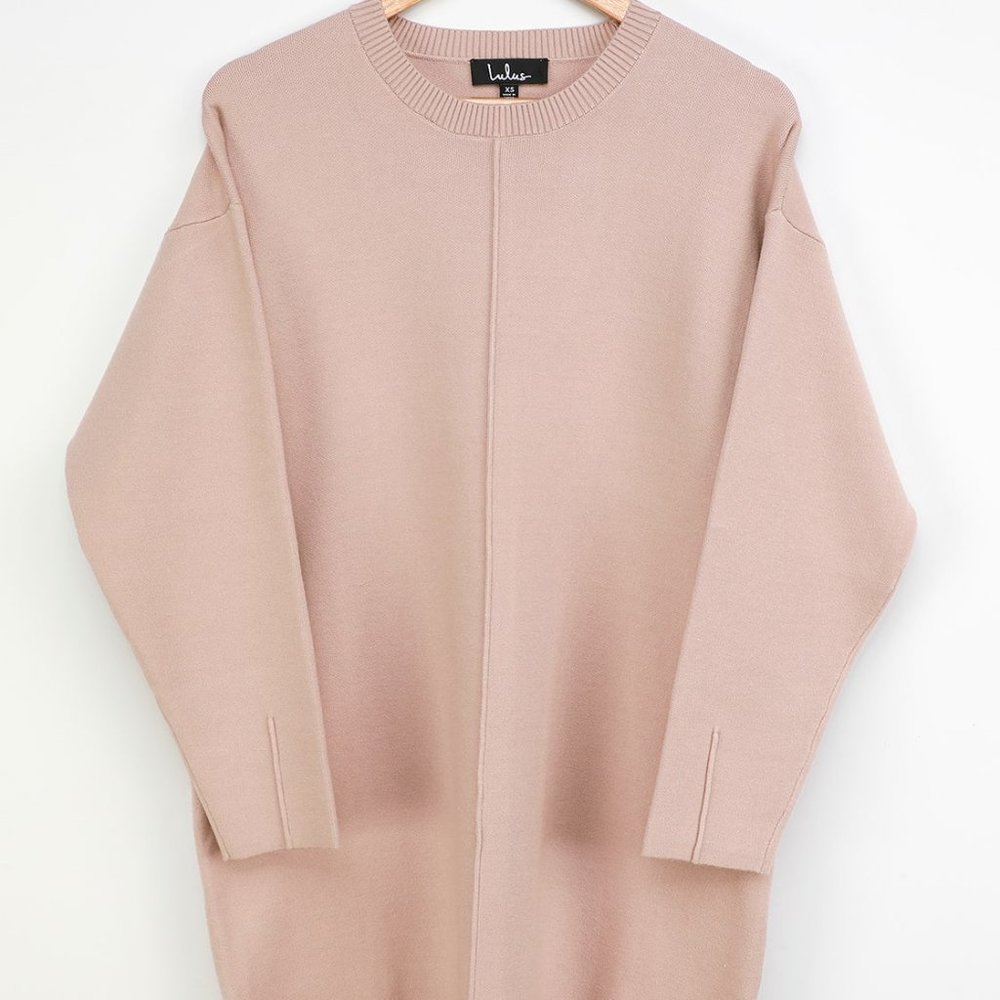 NWT Hit the City Taupe Long Sleeve Mini Sweater Dress